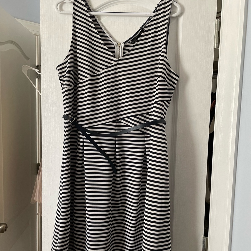 Lane Bryant Fit & Flare in white/navy stripe